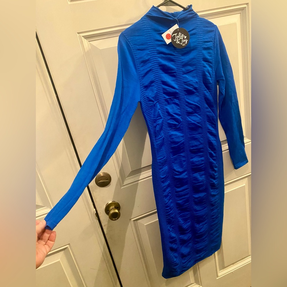 Vibrant Blue Knit Fitted Dress